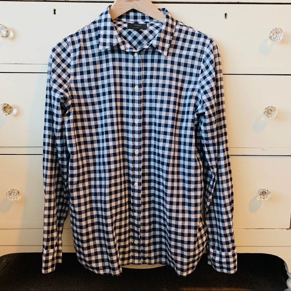 J. Crew Blue and White Gingham Button-Down Shirt